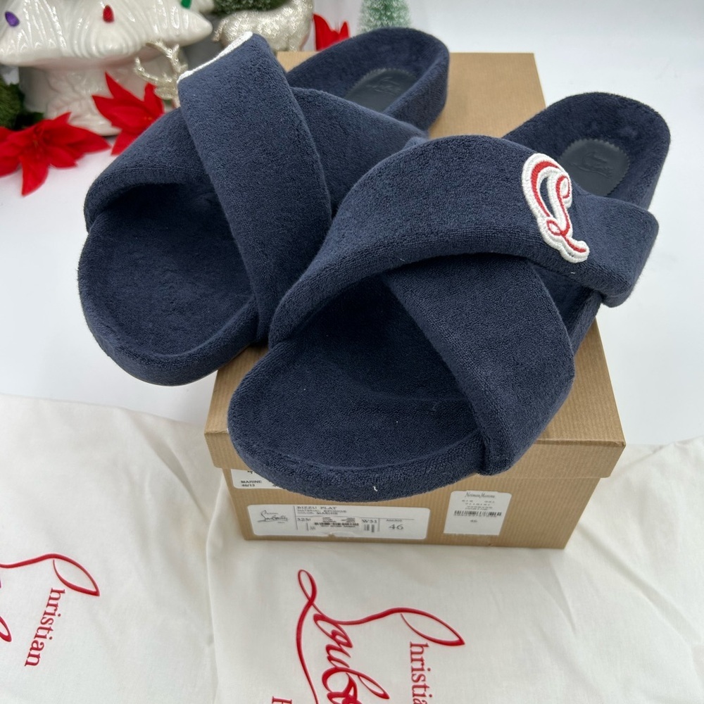 Men's Christian Louboutin Bizzu Cross Strap Terry Cloth Slide Size 46